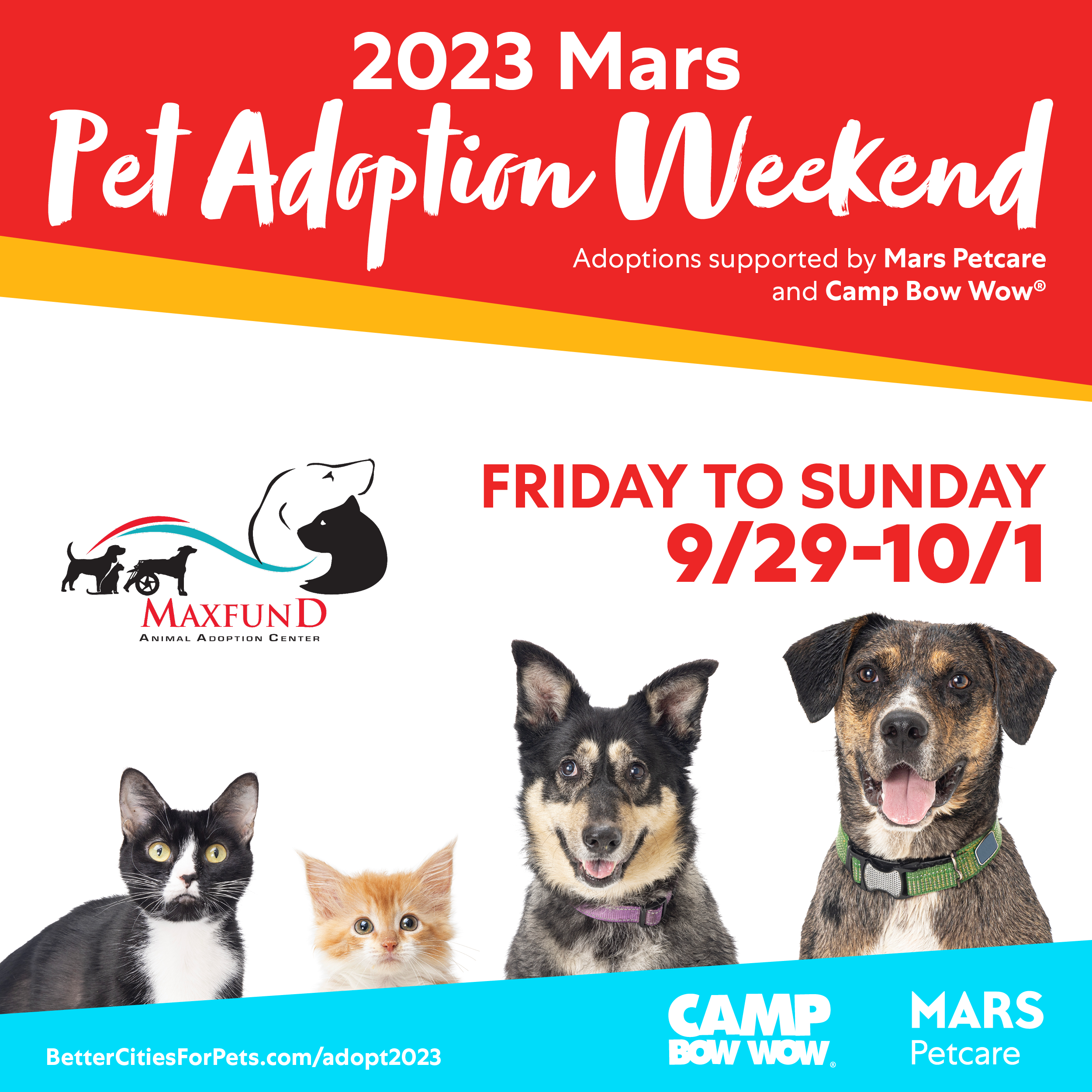 Annual Mars Pet Adoption Weekend: Sept 29 - Oct 1